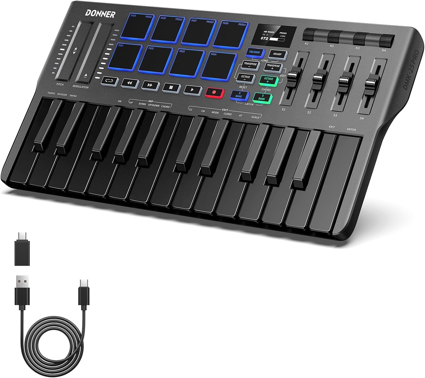 DONNER MIDIキーボード 25鍵 USB-C Donner DMK-25 PRO 25鍵 USB MIDI キーボード コントローラー